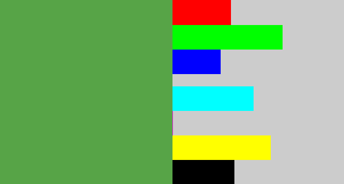 Hex color #57a447 - mid green