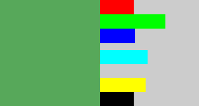 Hex color #57a85a - dark pastel green