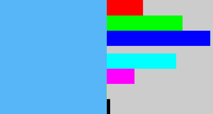 Hex color #57b6f7 - sky blue