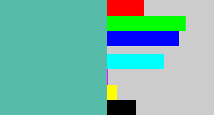 Hex color #57bbaa - greeny blue