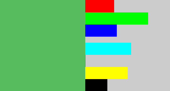 Hex color #57bc5e - dark pastel green
