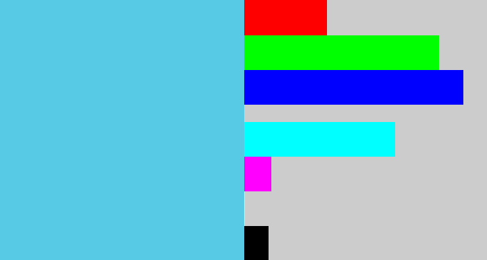 Hex color #57cbe5 - lightblue