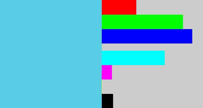 Hex color #57cce2 - lightblue