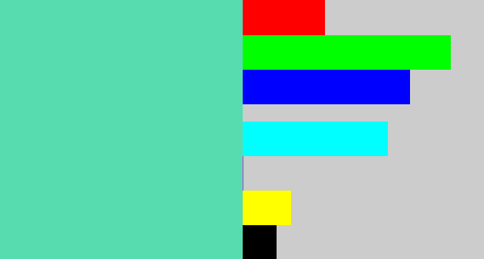 Hex color #57dcaf - light greenish blue