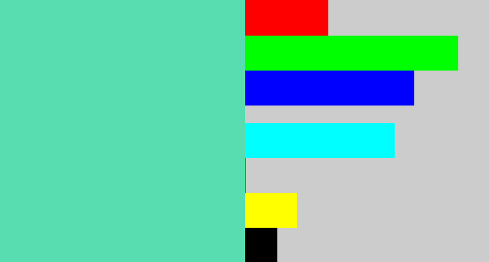Hex color #57ddaf - light greenish blue