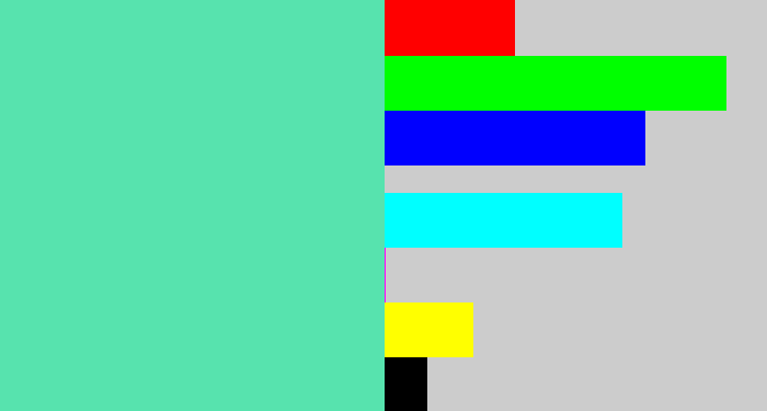 Hex color #57e3ae - light greenish blue
