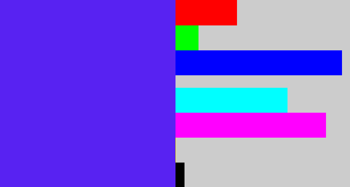 Hex color #5822f2 - purplish blue