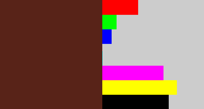 Hex color #582318 - brown