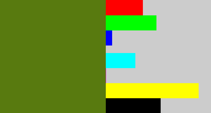 Hex color #587a0f - sap green