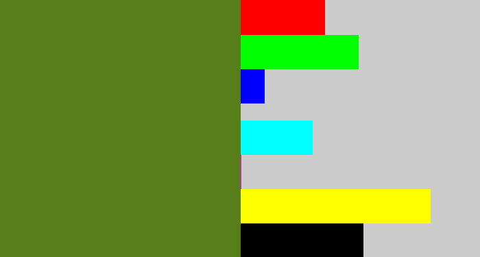 Hex color #587e1a - sap green