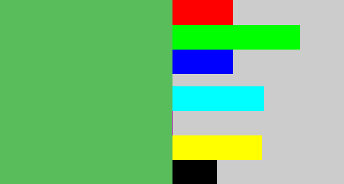 Hex color #58bd5a - dark pastel green