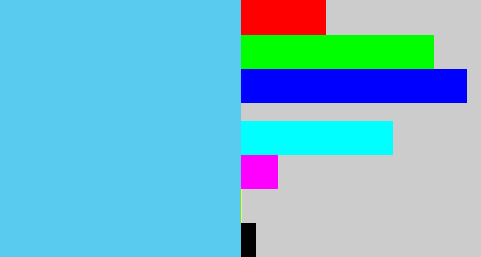 Hex color #58cbef - lightblue
