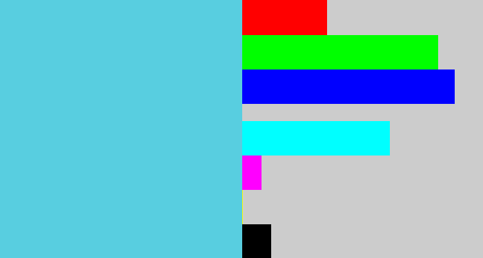 Hex color #58cee0 - lightblue
