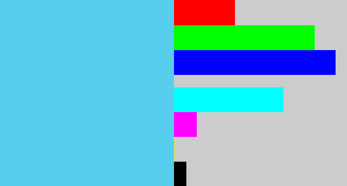 Hex color #58ceee - lightblue