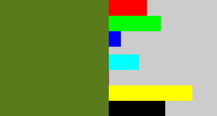 Hex color #597b1c - sap green