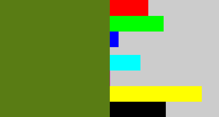 Hex color #597c14 - sap green