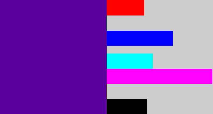 Hex color #5a019d - indigo
