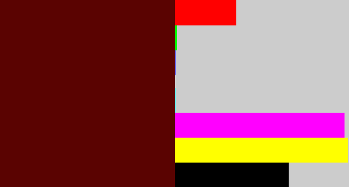 Hex color #5a0301 - dried blood