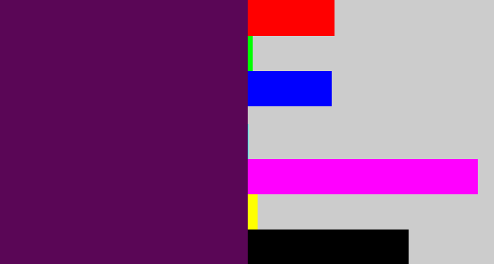 Hex color #5a0656 - plum purple