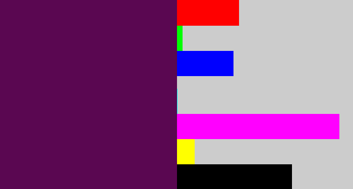 Hex color #5a0751 - plum purple