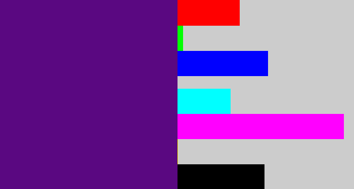 Hex color #5a0881 - royal purple