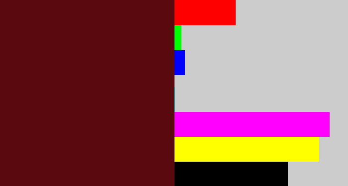 Hex color #5a0a0f - claret