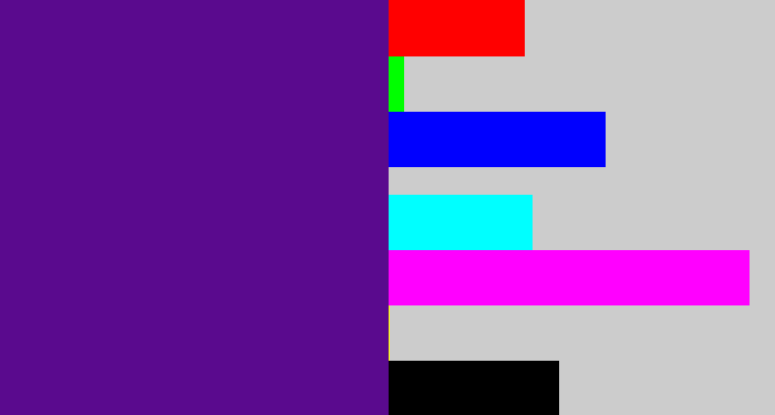Hex color #5a0a8e - royal purple