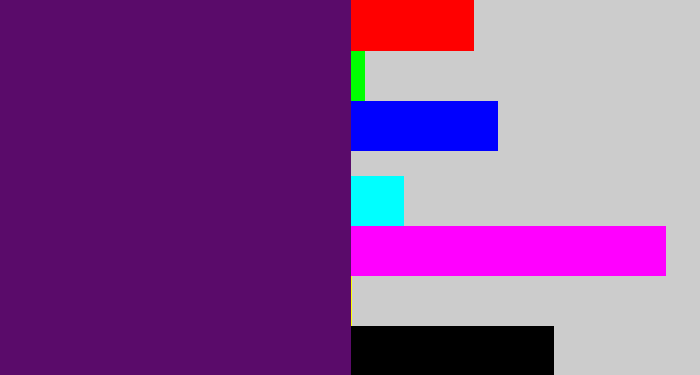 Hex color #5a0b6a - royal purple