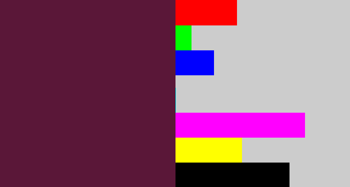 Hex color #5a1738 - plum
