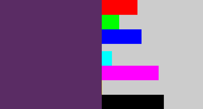 Hex color #5a2c64 - grape