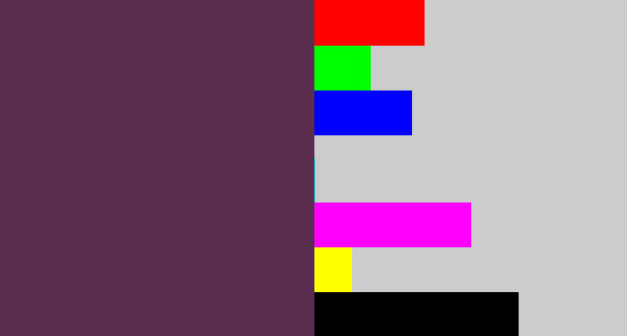 Hex color #5a2d4f - purple brown