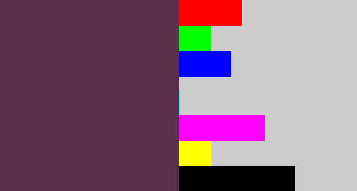 Hex color #5a2f4a - purple brown