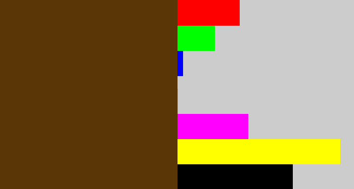Hex color #5a3607 - brown