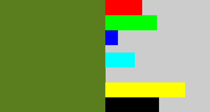 Hex color #5a7d1e - sap green