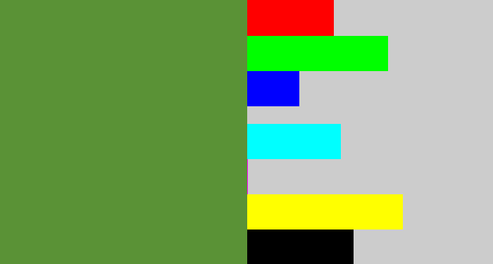 Hex color #5a9236 - moss green