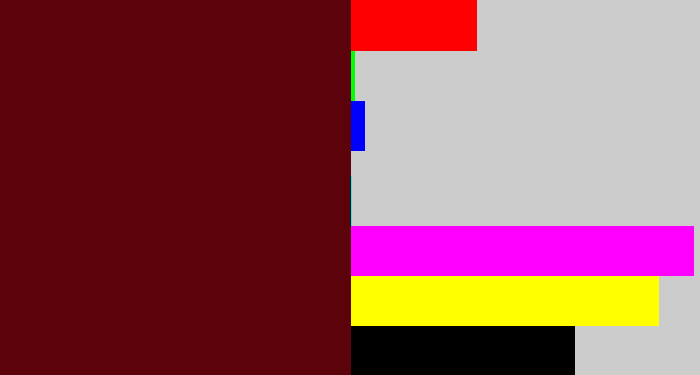 Hex color #5b020b - claret