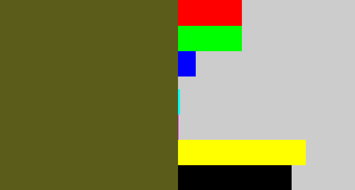Hex color #5b5c1a - army green