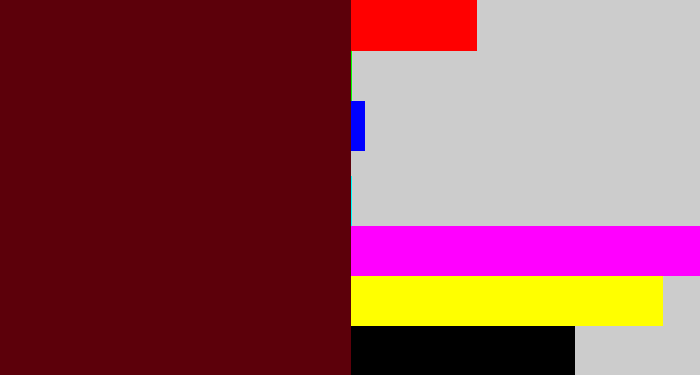 Hex color #5c000a - claret