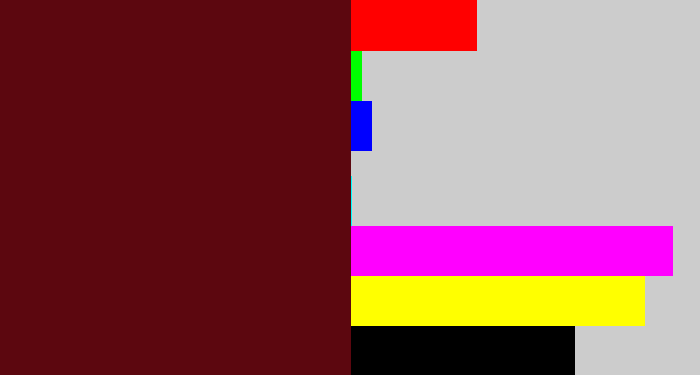Hex color #5c070f - claret
