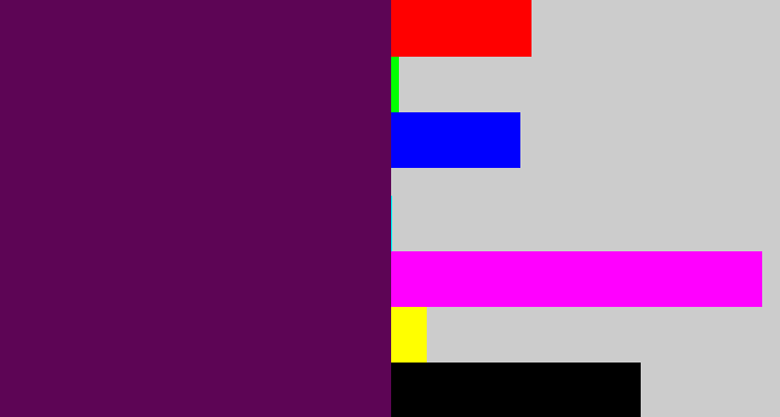 Hex color #5d0555 - grape purple