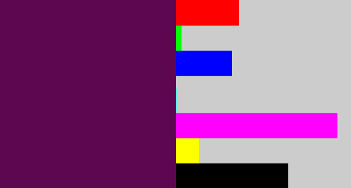 Hex color #5d0751 - grape purple