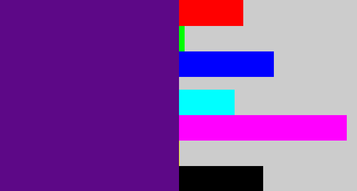 Hex color #5d0887 - royal purple