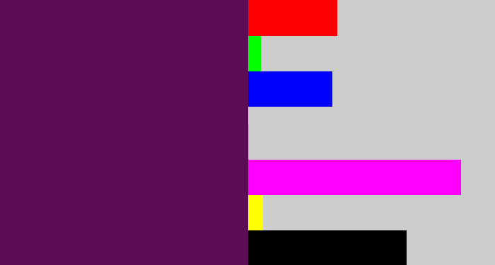 Hex color #5d0d57 - grape purple