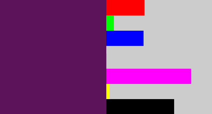 Hex color #5d135a - grape purple