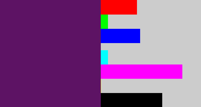 Hex color #5d1364 - grape purple