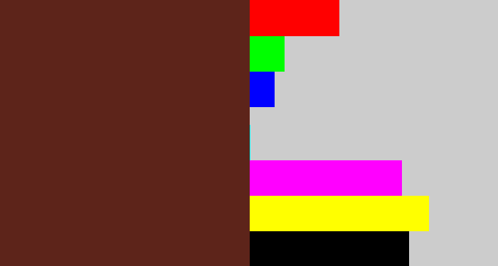 Hex color #5d241a - brown
