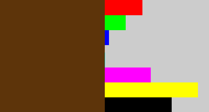 Hex color #5d340a - brown