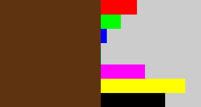 Hex color #5d340f - brown