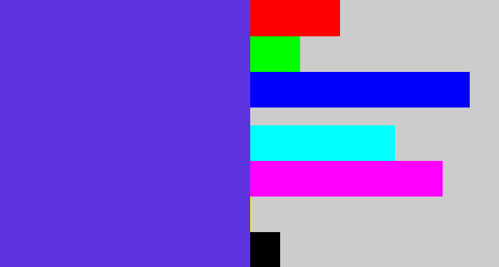 Hex color #5d34e0 - purpley blue