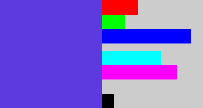 Hex color #5d3ae0 - purpley blue